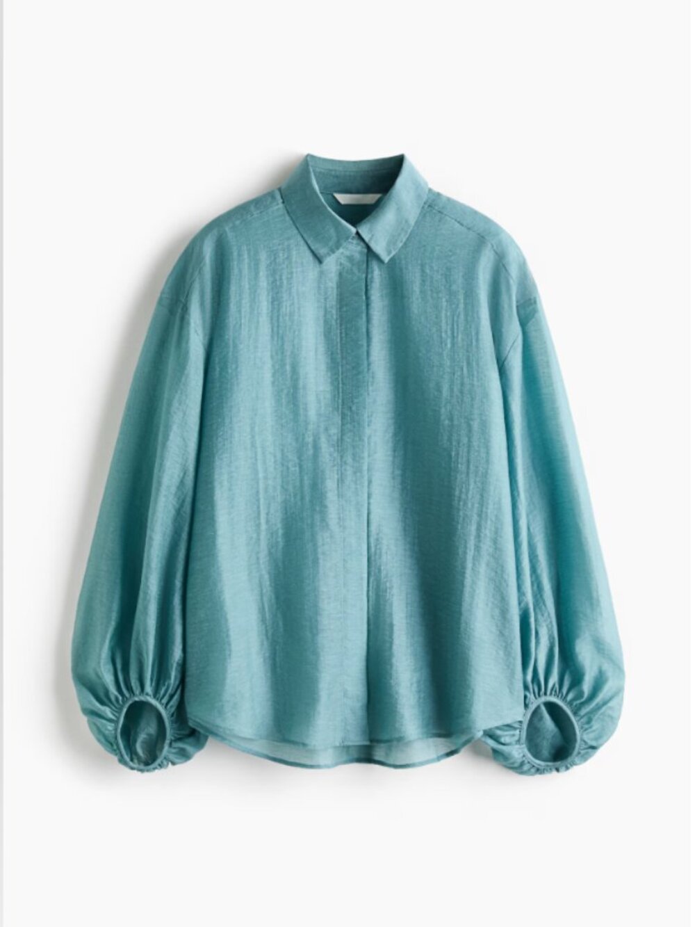 NWT H&M Long sleeve Linen-Blend Blouse Turquoise S